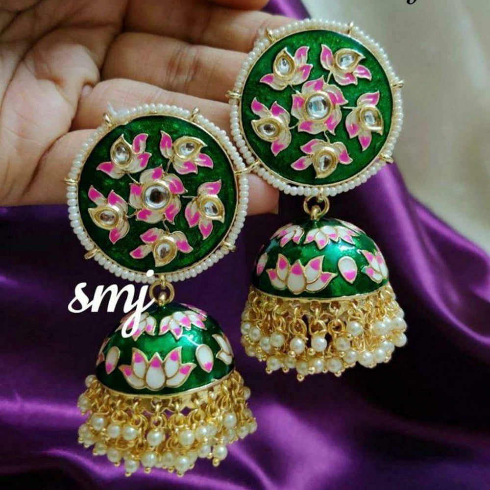 Sai Fashion Gold Plated Kundan And Meenakari Designer Jhumki Earrings