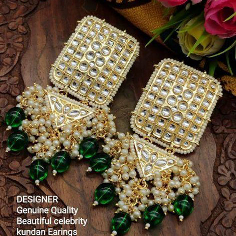 Sai Fashion Gold Plated Kundan Stone & Beads Dangler Earrings