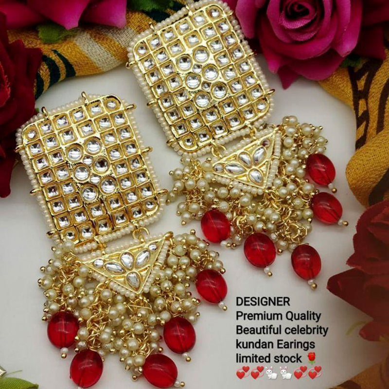 Sai Fashion Gold Plated Kundan Stone & Beads Dangler Earrings