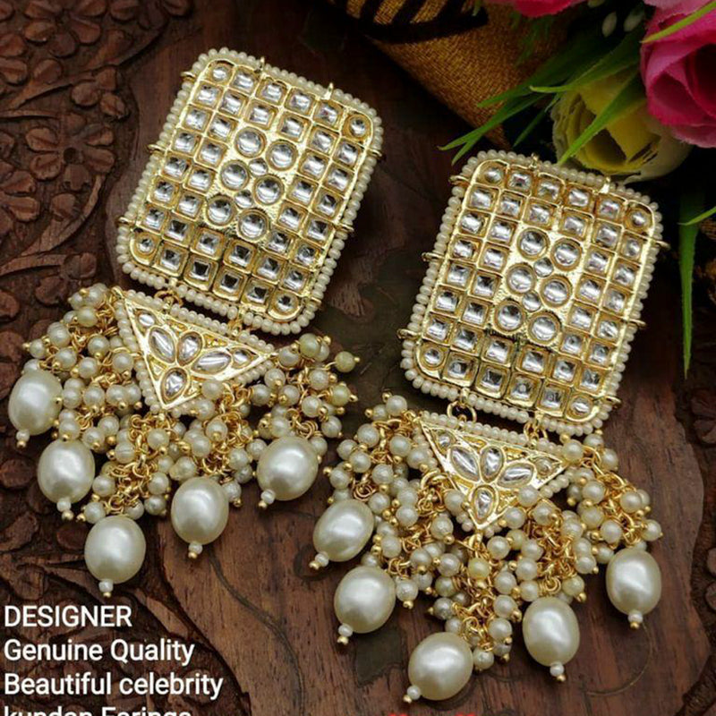 Sai Fashion Gold Plated Kundan Stone & Beads Dangler Earrings