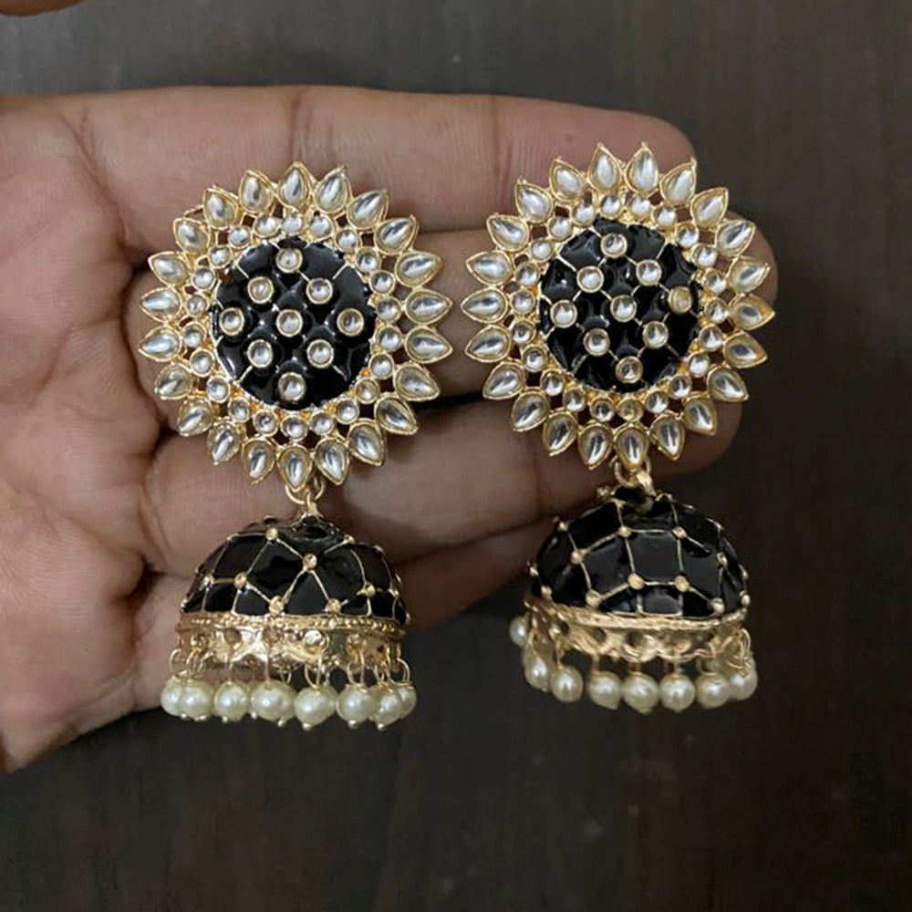 Sai Fashion Gold Plated Kundan Stone & Meenakari Jhumki Earrings