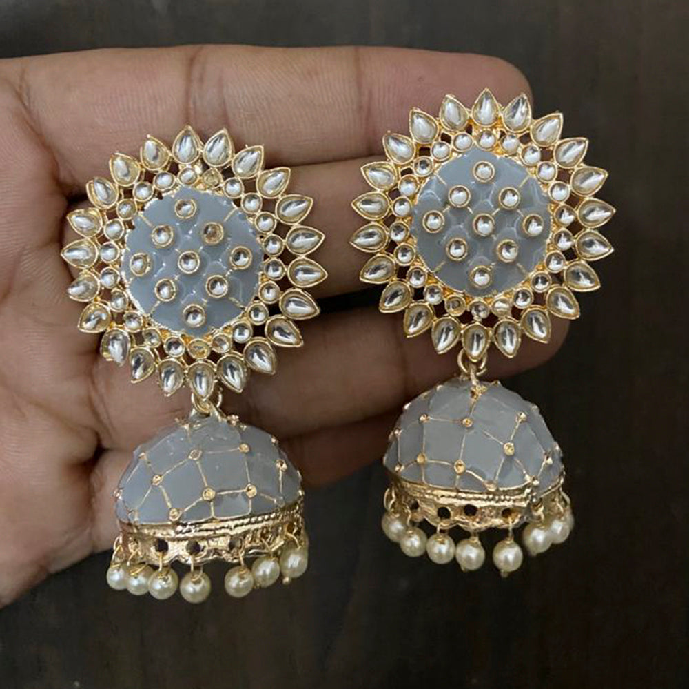 Sai Fashion Gold Plated Kundan Stone & Meenakari Jhumki Earrings