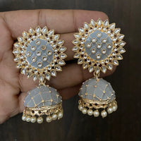 Sai Fashion Gold Plated Kundan Stone & Meenakari Jhumki Earrings