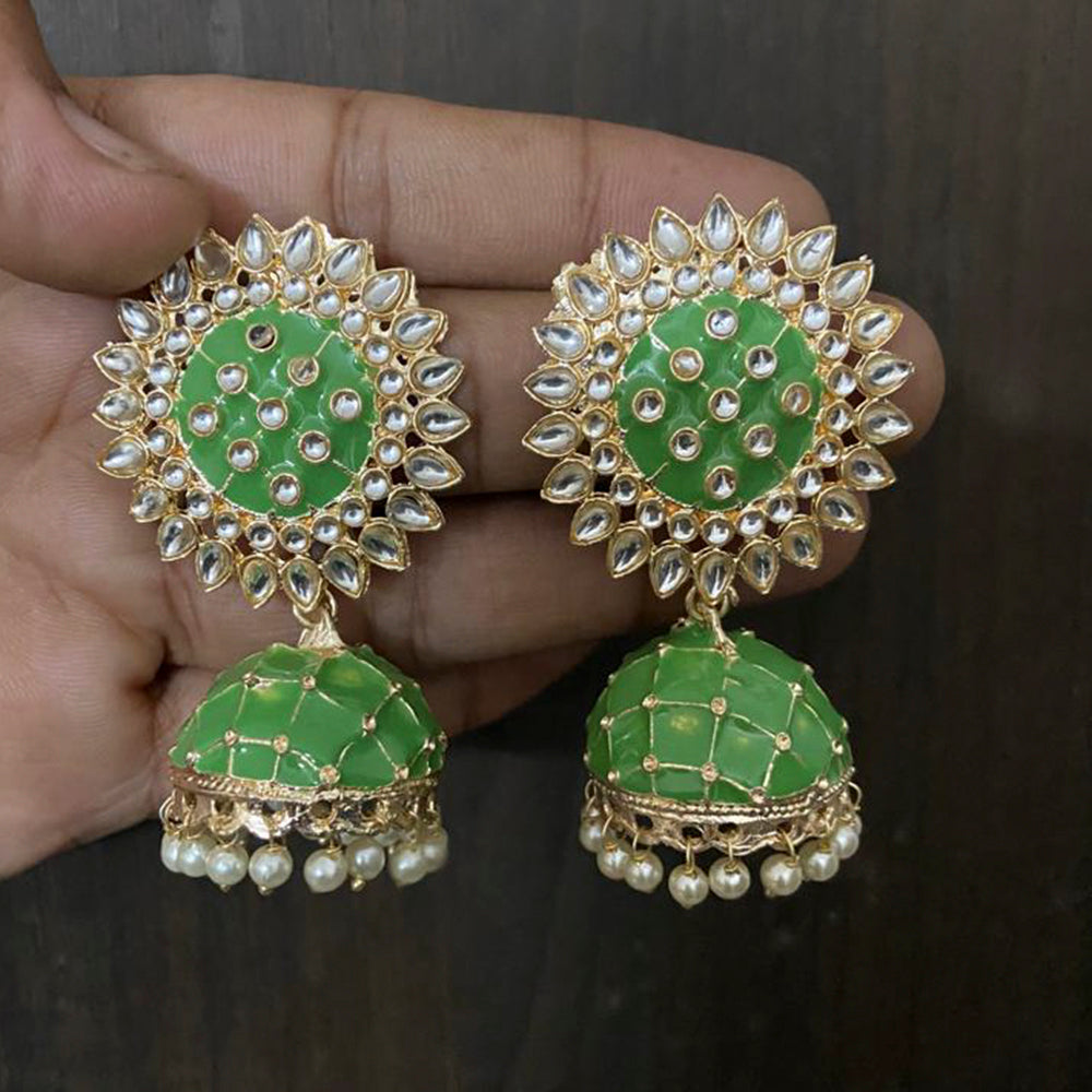 Sai Fashion Gold Plated Kundan Stone & Meenakari Jhumki Earrings