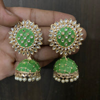 Sai Fashion Gold Plated Kundan Stone & Meenakari Jhumki Earrings