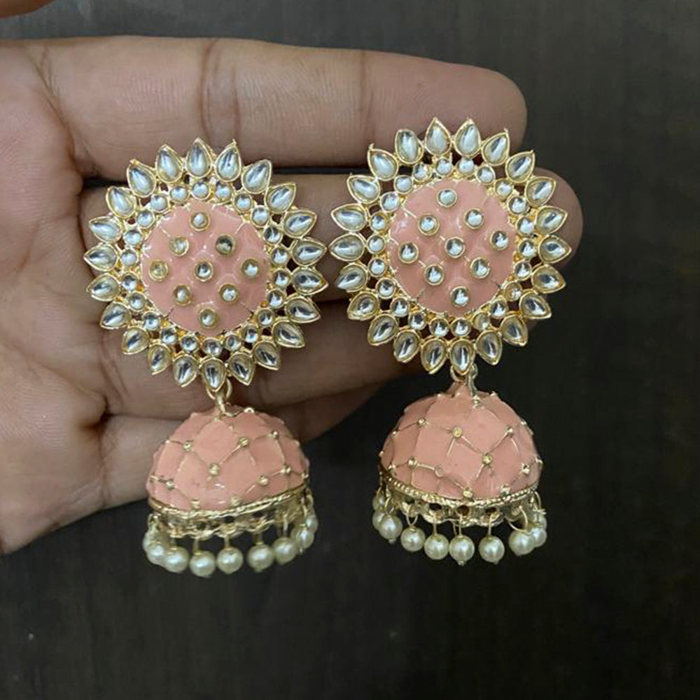 Sai Fashion Gold Plated Kundan Stone & Meenakari Jhumki Earrings