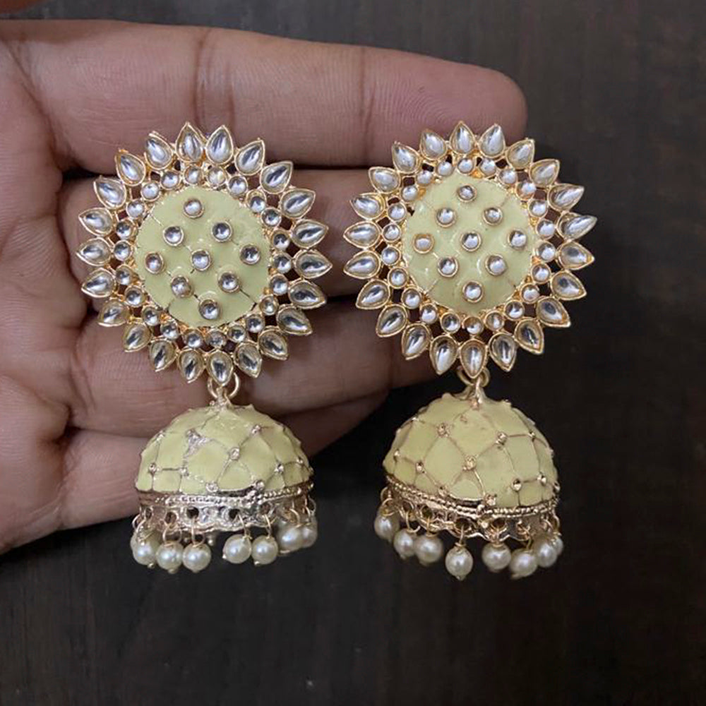 Sai Fashion Gold Plated Kundan Stone & Meenakari Jhumki Earrings