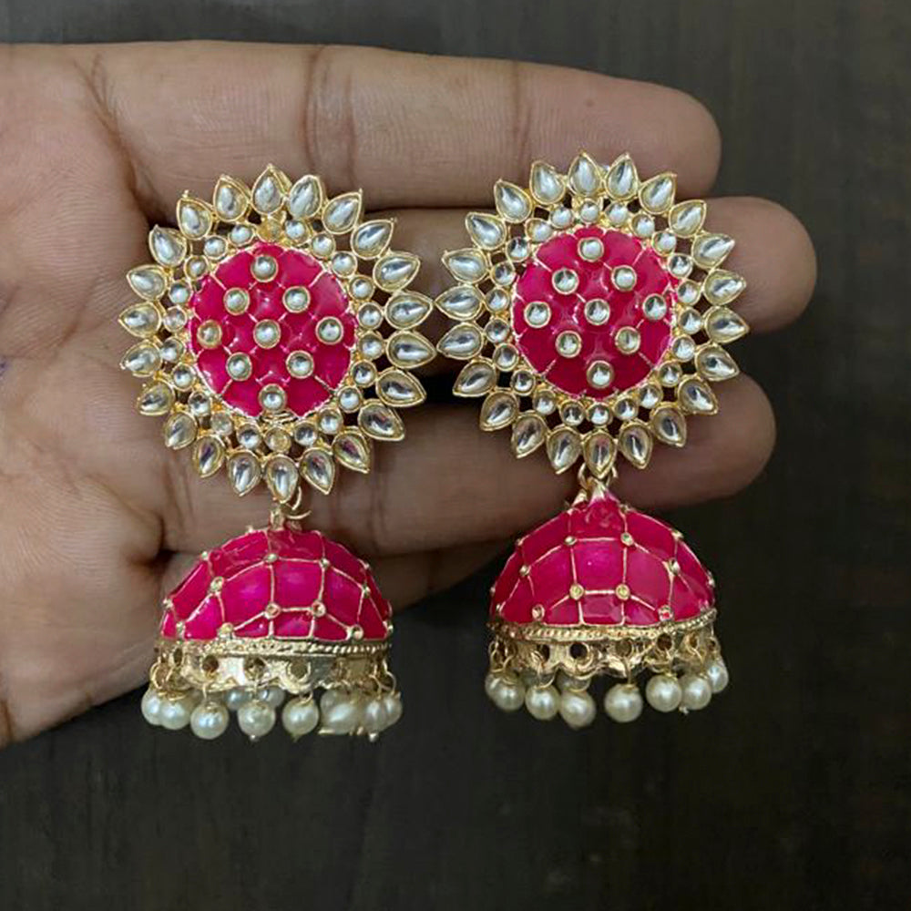 Sai Fashion Gold Plated Kundan Stone & Meenakari Jhumki Earrings