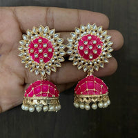 Sai Fashion Gold Plated Kundan Stone & Meenakari Jhumki Earrings