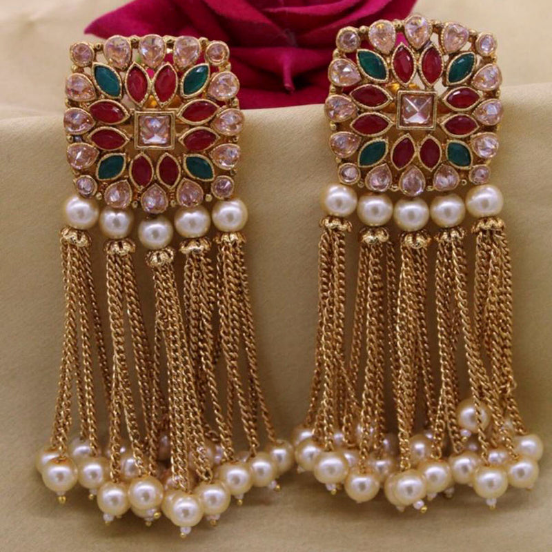 Sai Fashion Gold Plated Ad Stone Dangler Earrings