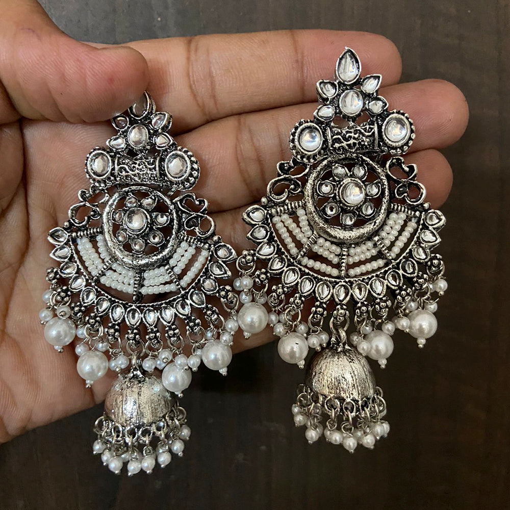 Sai Fashion Gold & Silver Plated Kundan Stone And Pearl Designer Jhumki  Earrings
