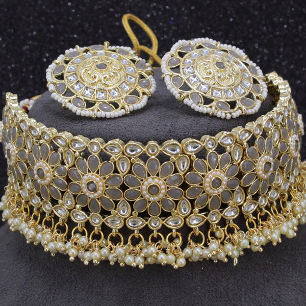 Sai Fashion Gold Plated Pearl And Kundan Stone Necklace Set