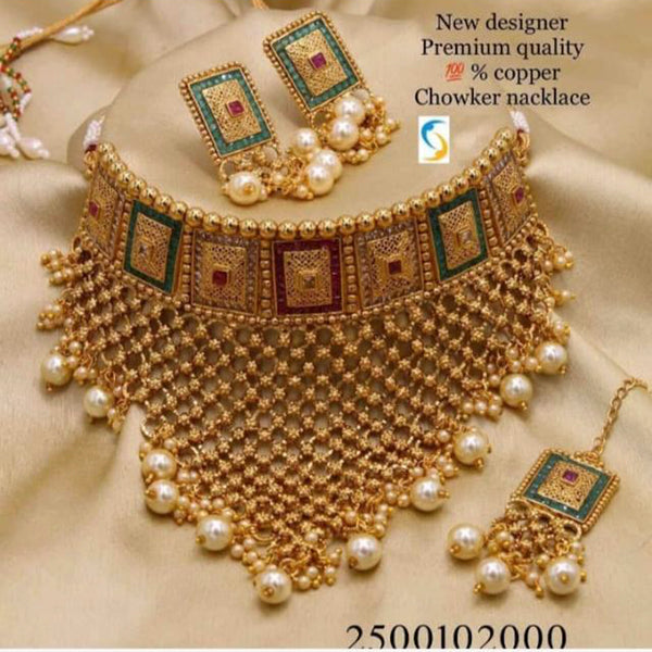 Sai Fashion Copper Pota Stone And Pearl Necklace Set