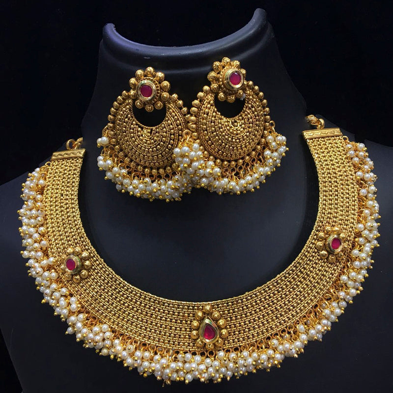 Sai Fashion Gold Plated Kundan Stone & Pearl Traditional Necklace Set