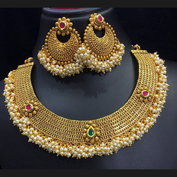 Sai Fashion Gold Plated Kundan Stone & Pearl Traditional Necklace Set