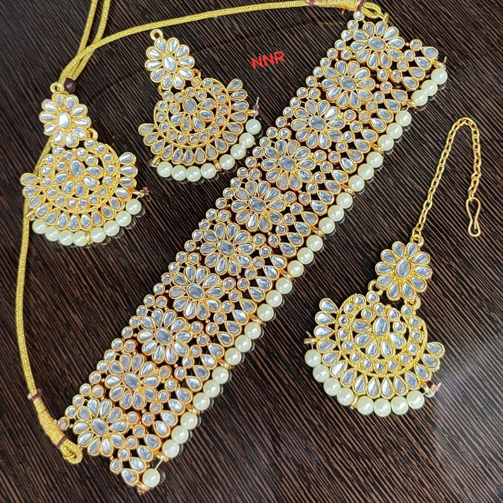 Sai Fashion Gold Plated Pota Kundan Stone And Pearl Necklace Set