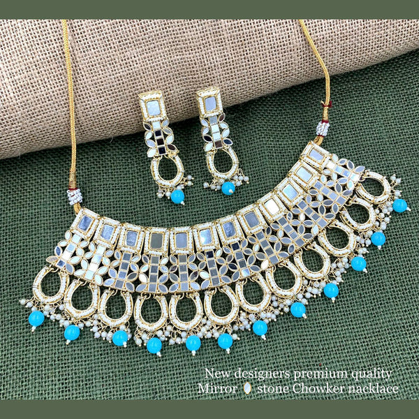 Sai Fashion Gold Plated Beads & Pearl Mirror Necklace Set