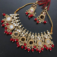 Sai Fashion Gold Plated Pearl And Beads Mirror Necklace Set