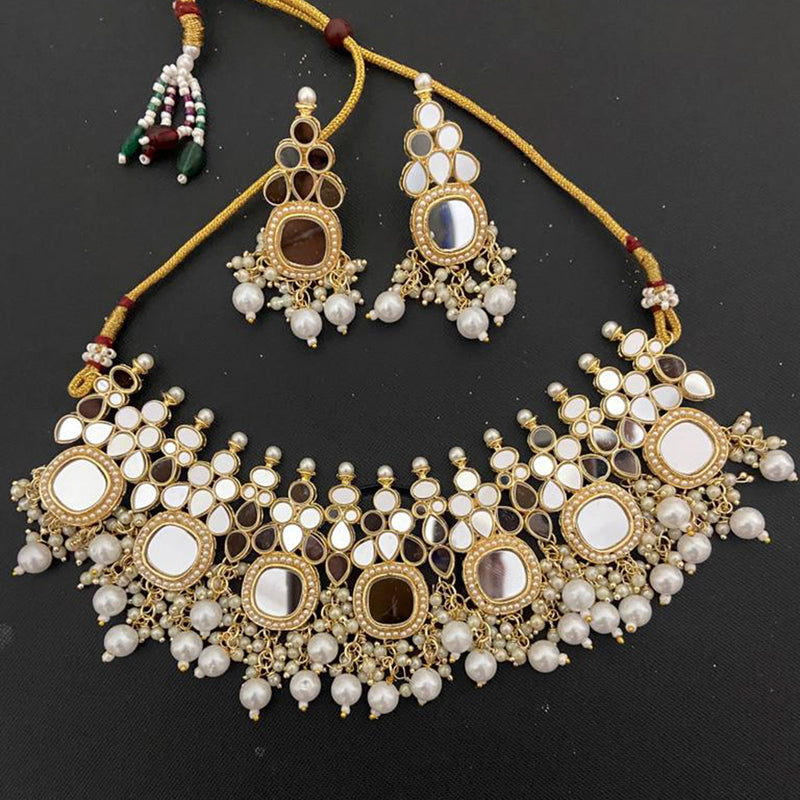 Sai Fashion Gold Plated Pearl And Beads Mirror Necklace Set