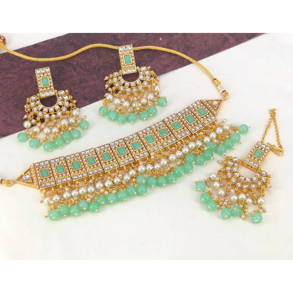 Sai Fashion Gold Plated Kundan And Beads Necklace Set