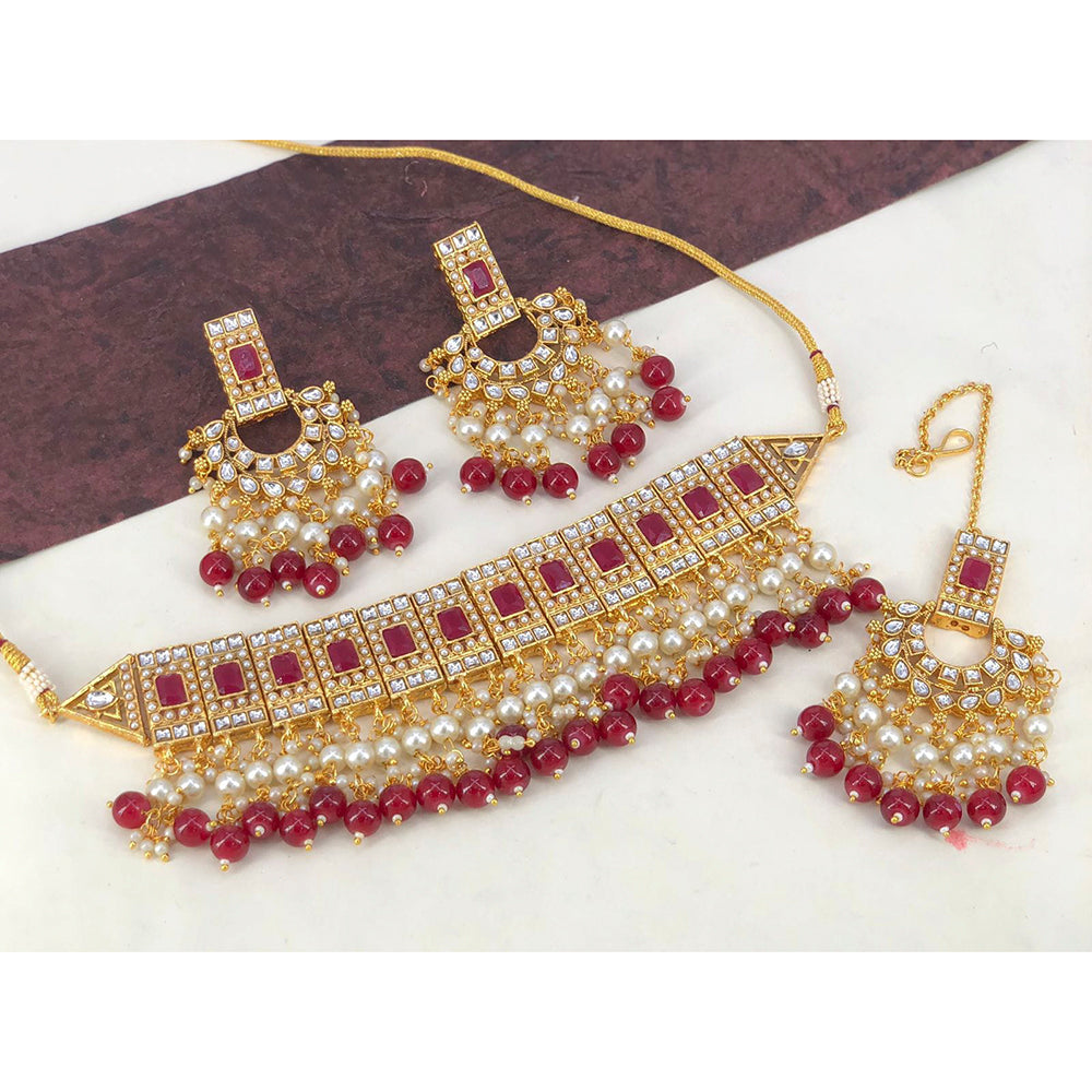 Sai Fashion Gold Plated Kundan And Beads Necklace Set
