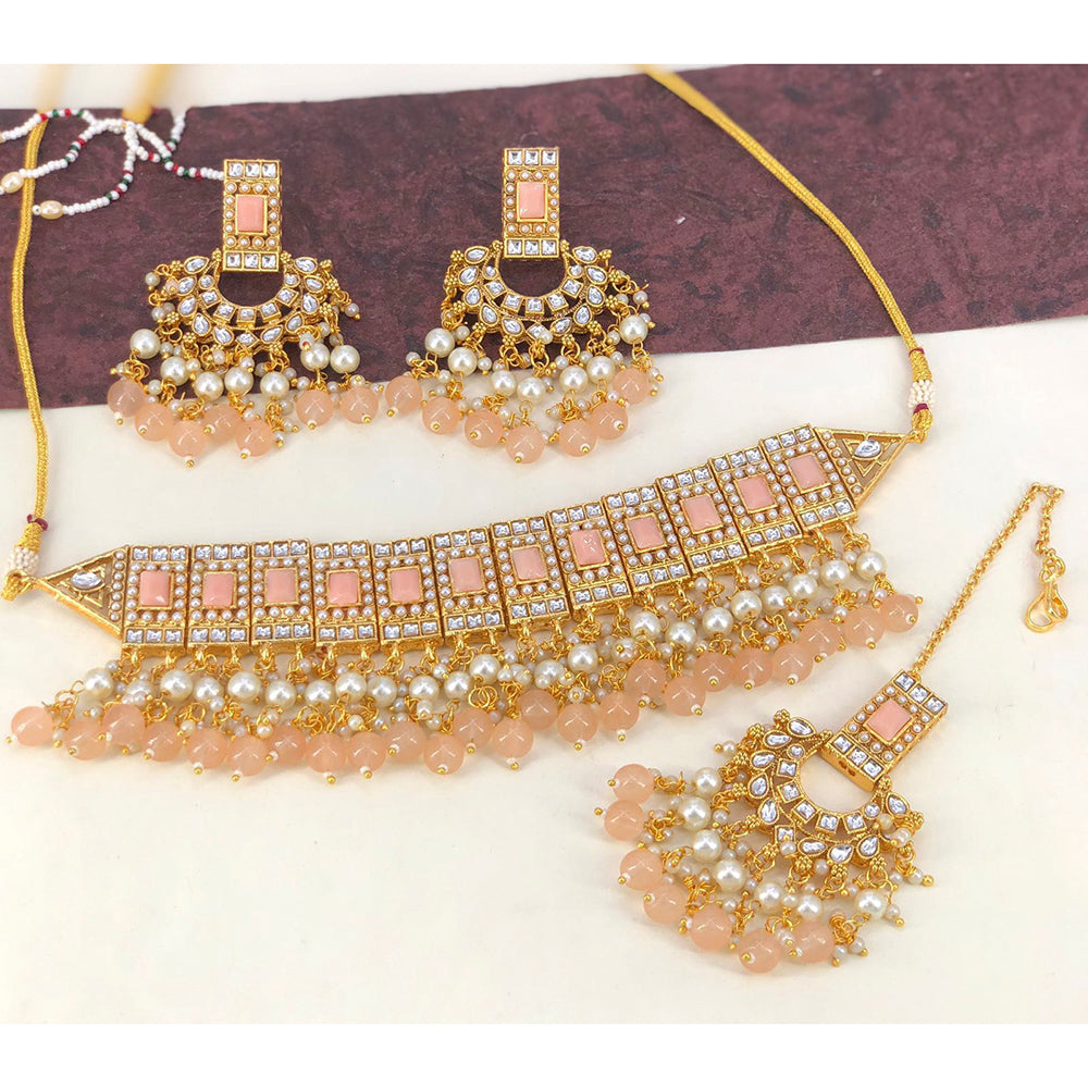 Sai Fashion Gold Plated Kundan And Beads Necklace Set