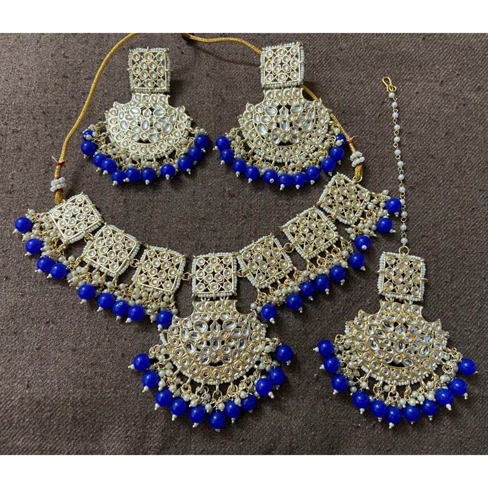 Sai Fashion Gold Plated Kundan Stone & Beads Choker Necklace Set