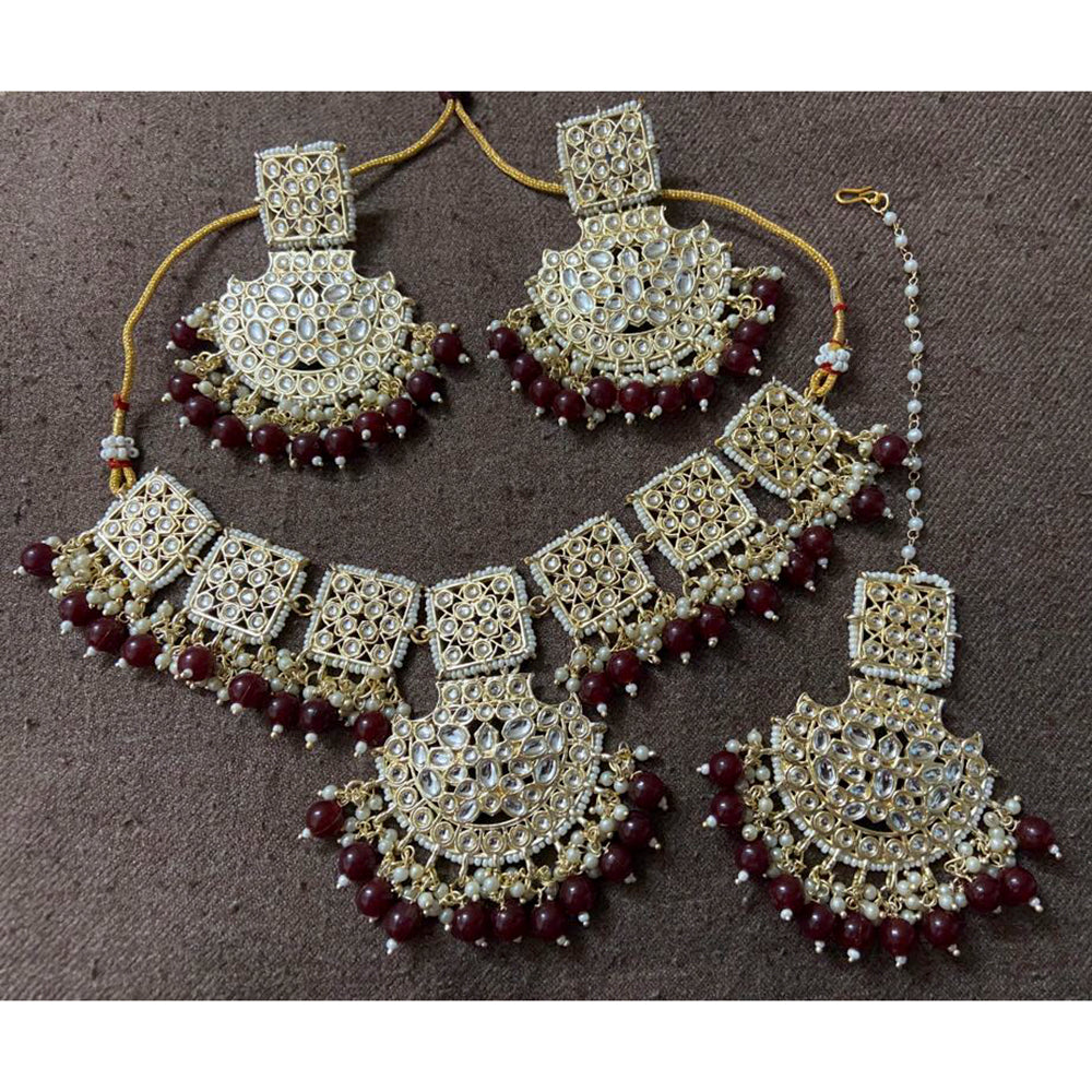 Sai Fashion Gold Plated Kundan Stone & Beads Choker Necklace Set
