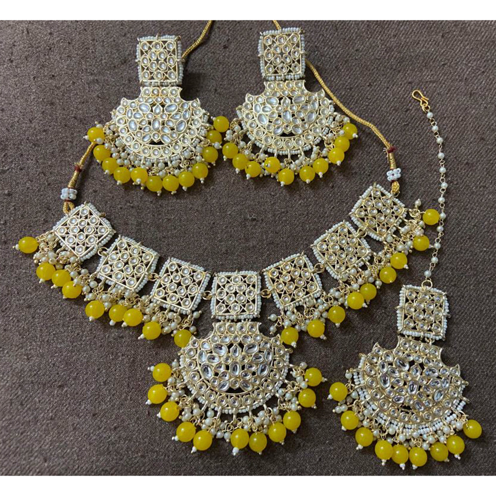 Sai Fashion Gold Plated Kundan Stone & Beads Choker Necklace Set