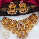 Sai Fashion Gold Plated Pink & Green Pota & Kundan Stone Choker Necklace Set