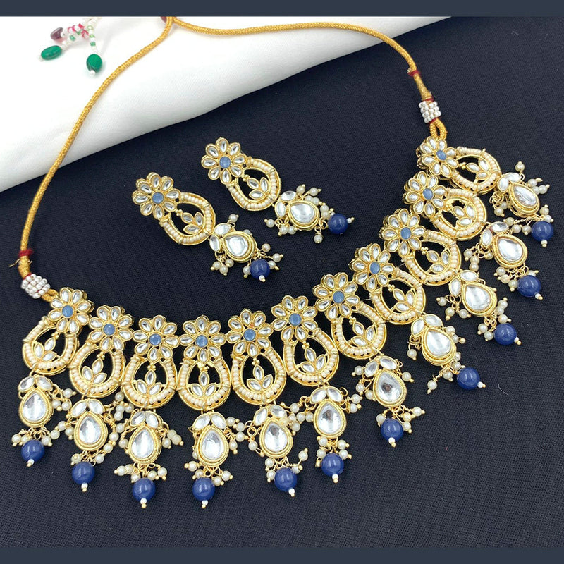 India Art Gold Plated Kundan Stone & Beads Choker Necklace Set