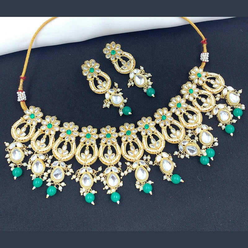 India Art Gold Plated Kundan Stone & Beads Choker Necklace Set