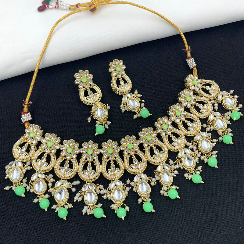 India Art Gold Plated Kundan Stone & Beads Choker Necklace Set