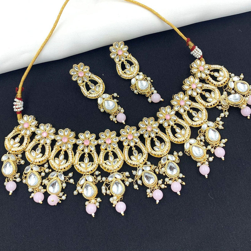 India Art Gold Plated Kundan Stone & Beads Choker Necklace Set