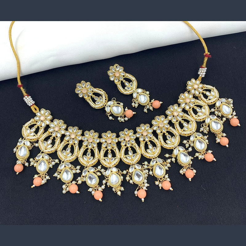 India Art Gold Plated Kundan Stone & Beads Choker Necklace Set