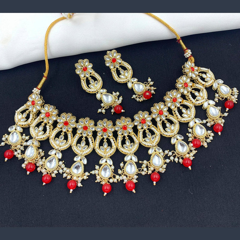 India Art Gold Plated Kundan Stone & Beads Choker Necklace Set