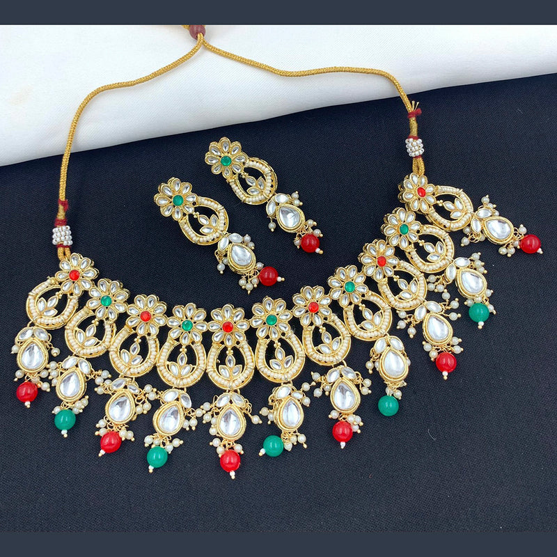 Sai Fashion Gold Plated Kundan Stone & Beads Choker Necklace Set