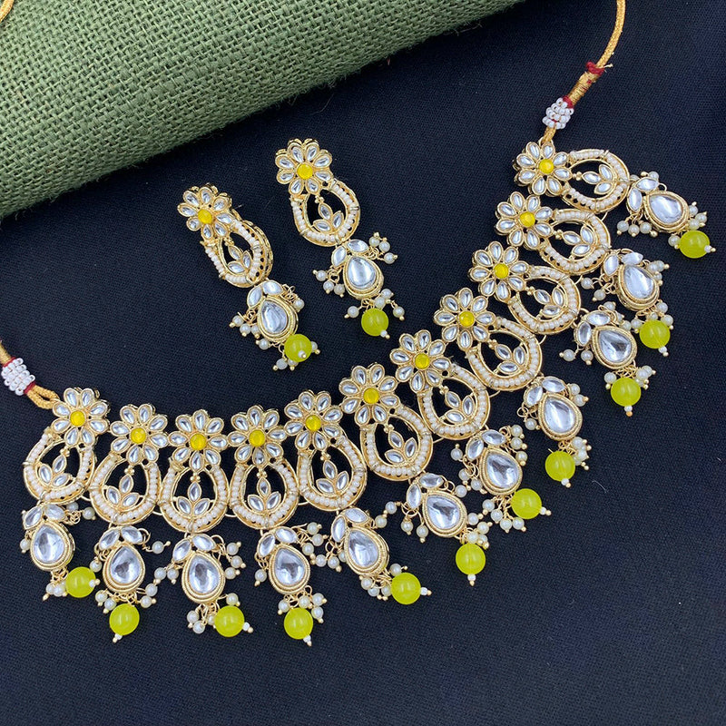 India Art Gold Plated Kundan Stone & Beads Choker Necklace Set