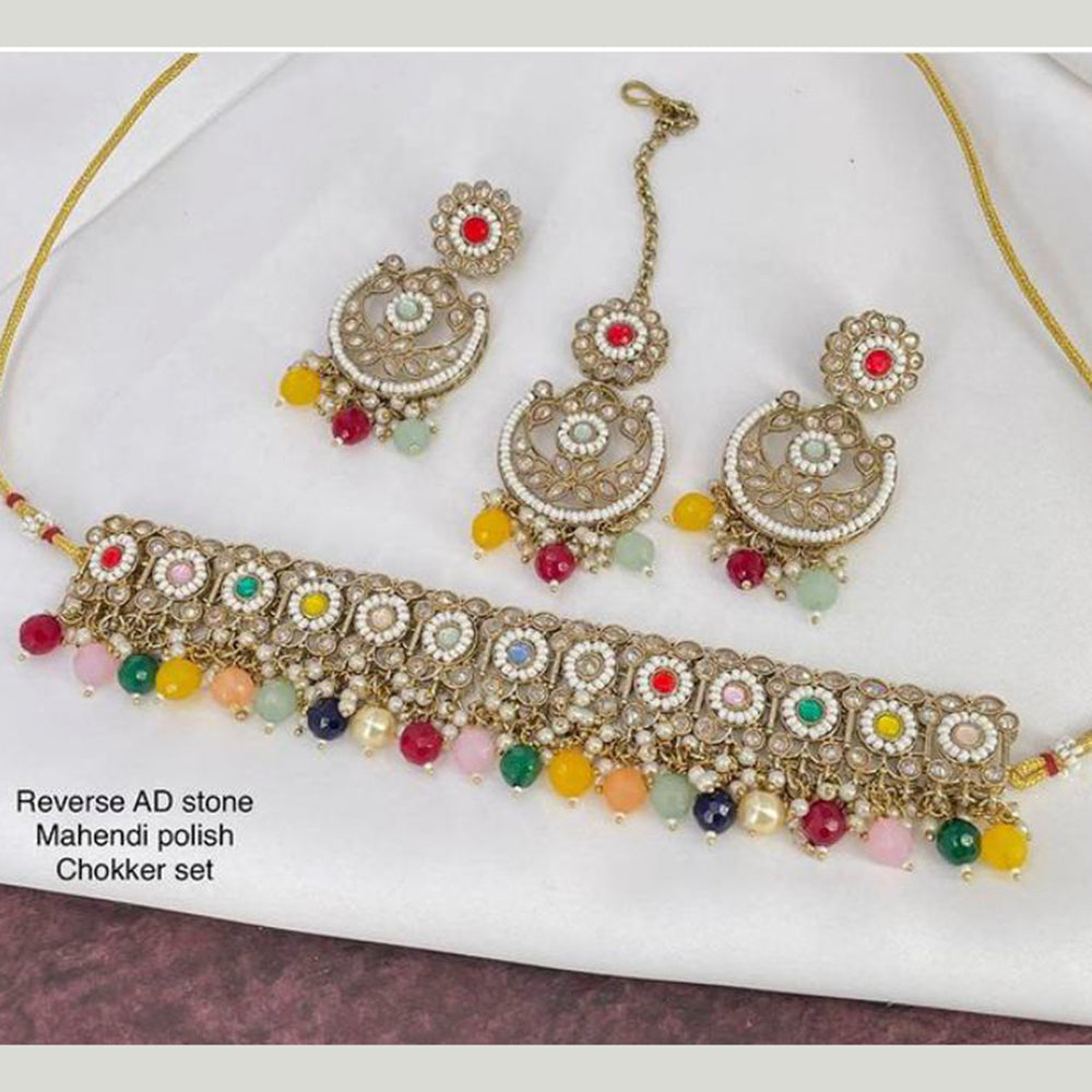 Sai Fashion Gold Plated Pearl & Beads Choker Necklace Set