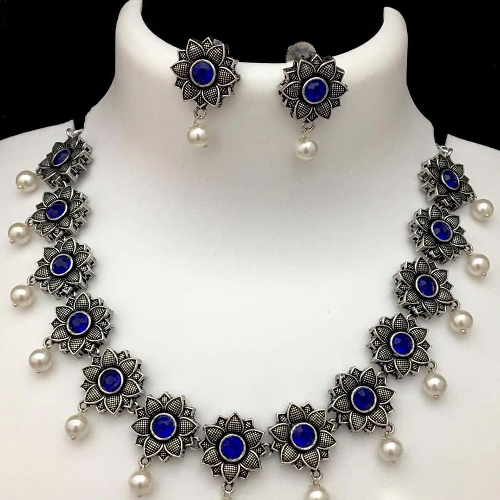 Sai Fashion Oxidized Plated Pota Stone Necklace Set