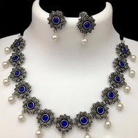 Sai Fashion Oxidized Plated Pota Stone Necklace Set