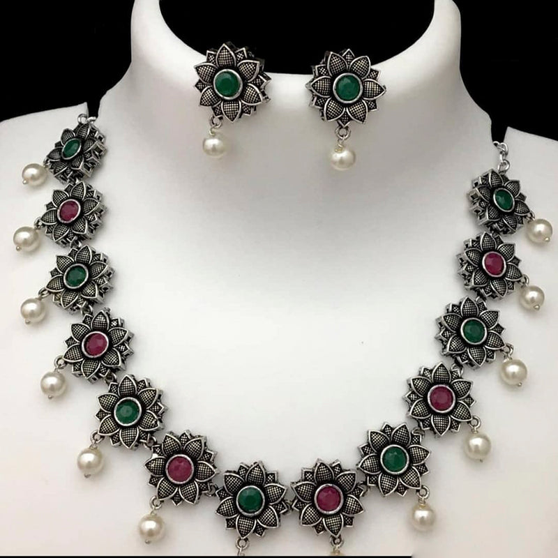 Sai Fashion Oxidized Plated Pota Stone Necklace Set