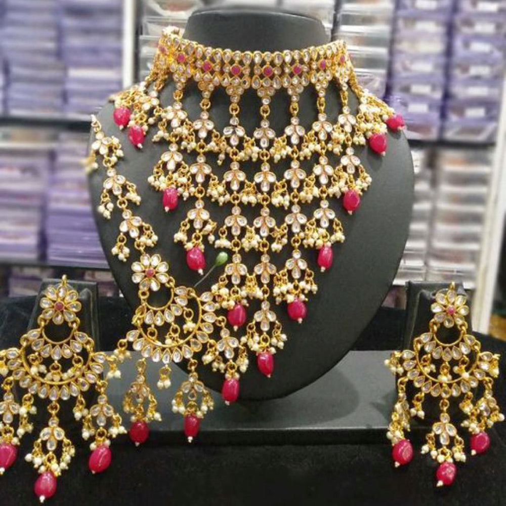 Sai Fashion Gold Plated Kundan Stone & Beads Necklace Set