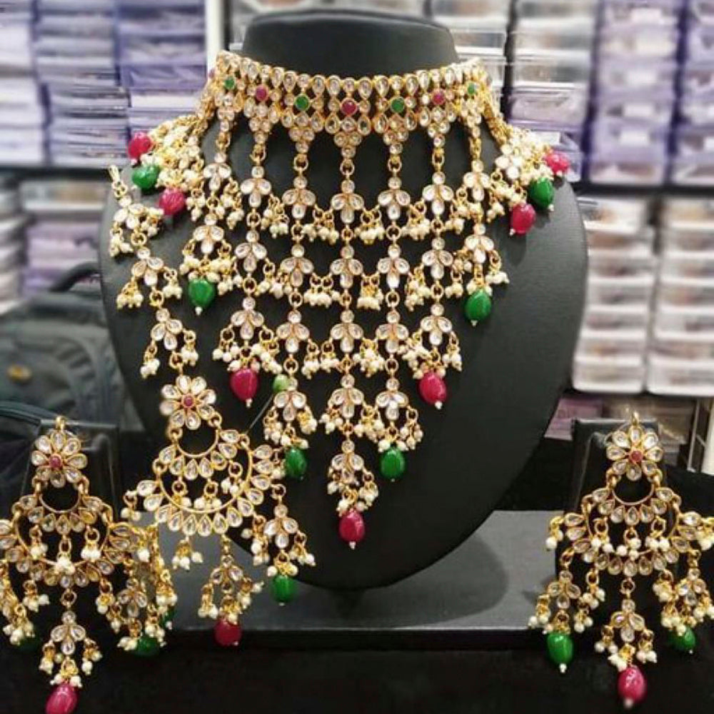 Sai Fashion Gold Plated Kundan Stone & Beads Necklace Set