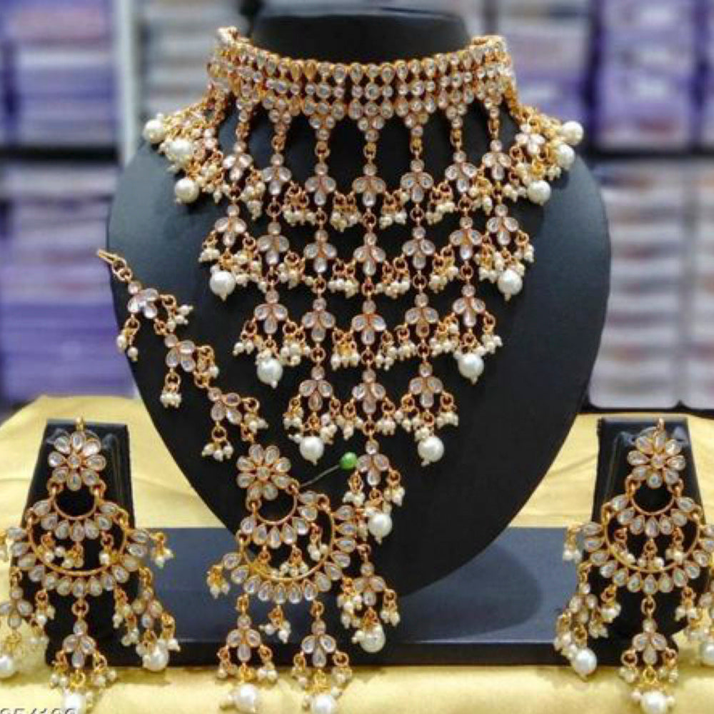 Sai Fashion Gold Plated Kundan Stone & Beads Necklace Set