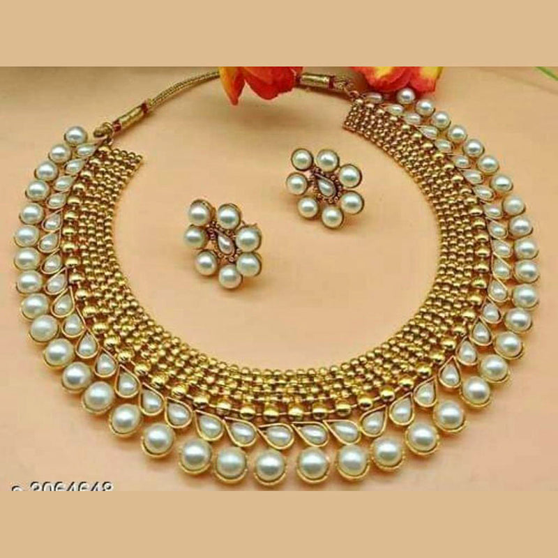 Sai Fashion Gold Plated Pota Kundan Stone And Pearl Necklace Set