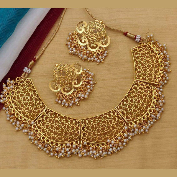 Sai Fashion Gold Plated White Pearl Necklace Set