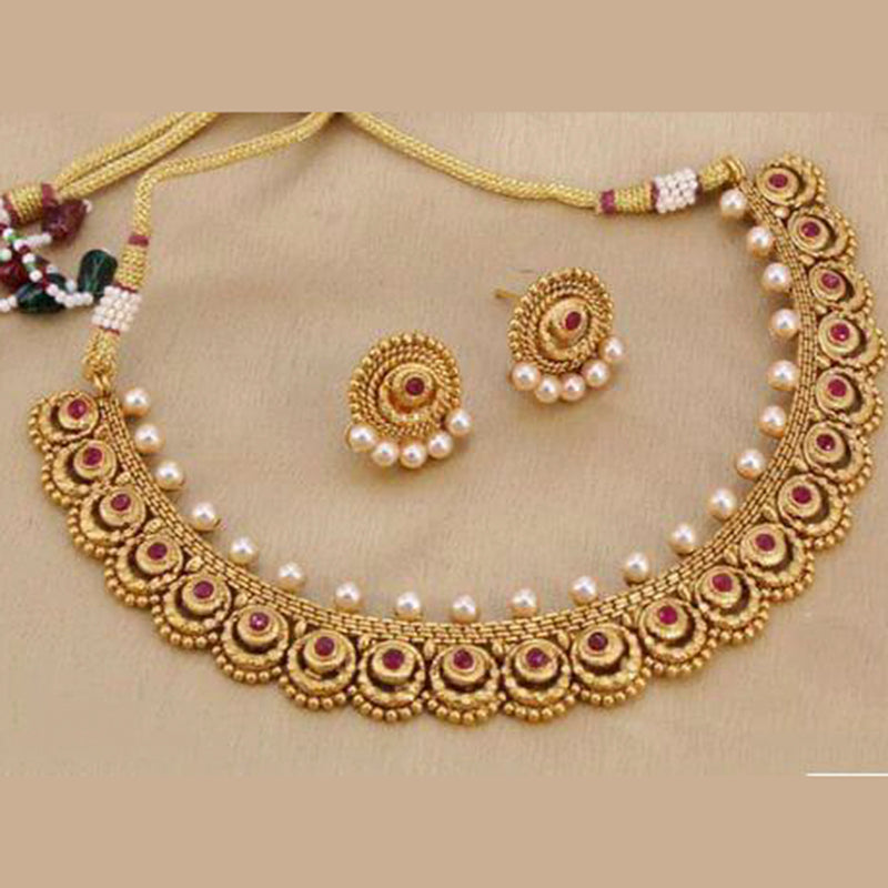 Sai Fashion Gold Plated Pota Stone  Traditional Necklace Set