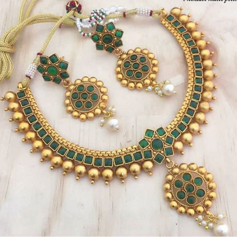 Sai Fashion Gold Plated Kundan Pota Stone Necklace Set