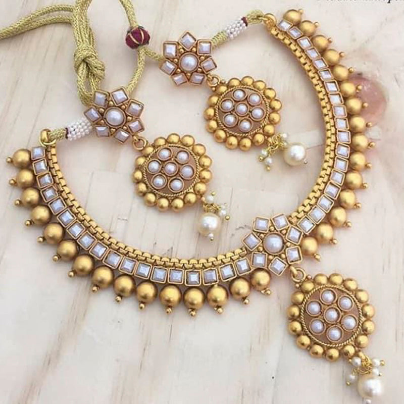 Sai Fashion Gold Plated Kundan Pota Stone Necklace Set
